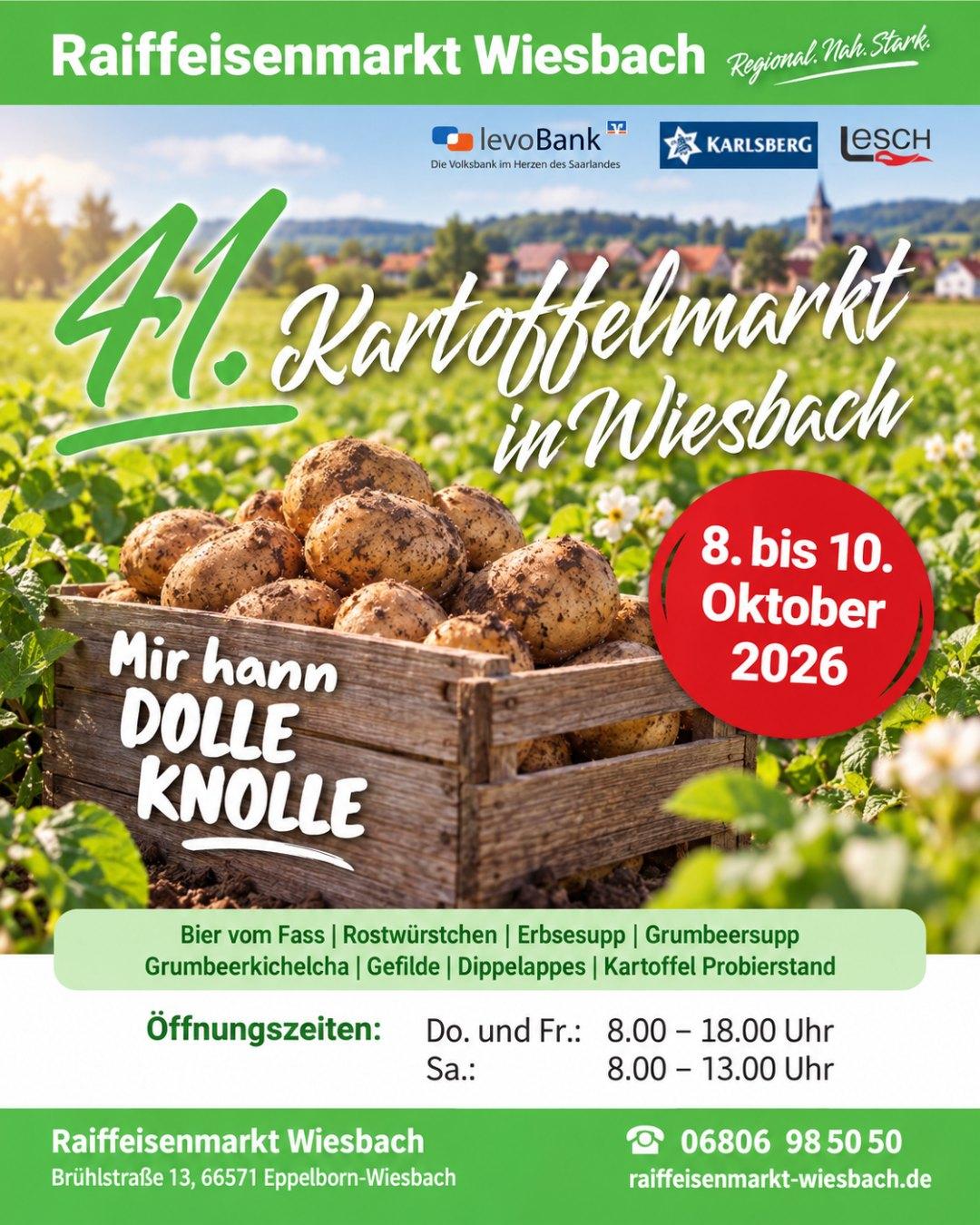 Plakat zum 41. Kartoffelmarkt in Wiesbach vom 8. bis 10. Oktober 2026